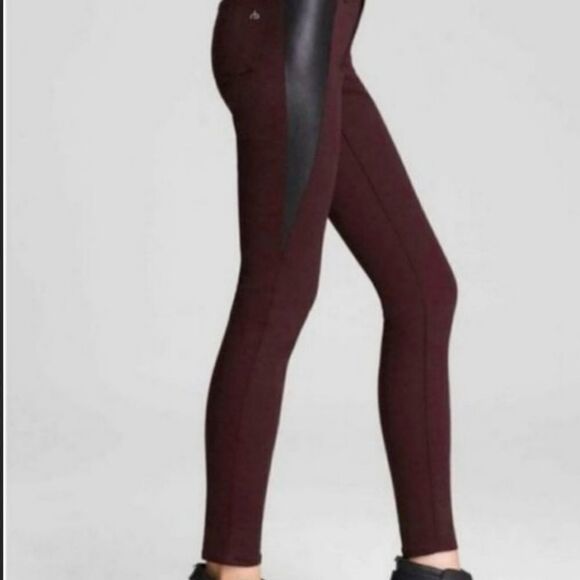 Rag & Bone Skinny Pop Leggings With Lamb Leather Panel Size 29 In Wine - Picture 2 of 13